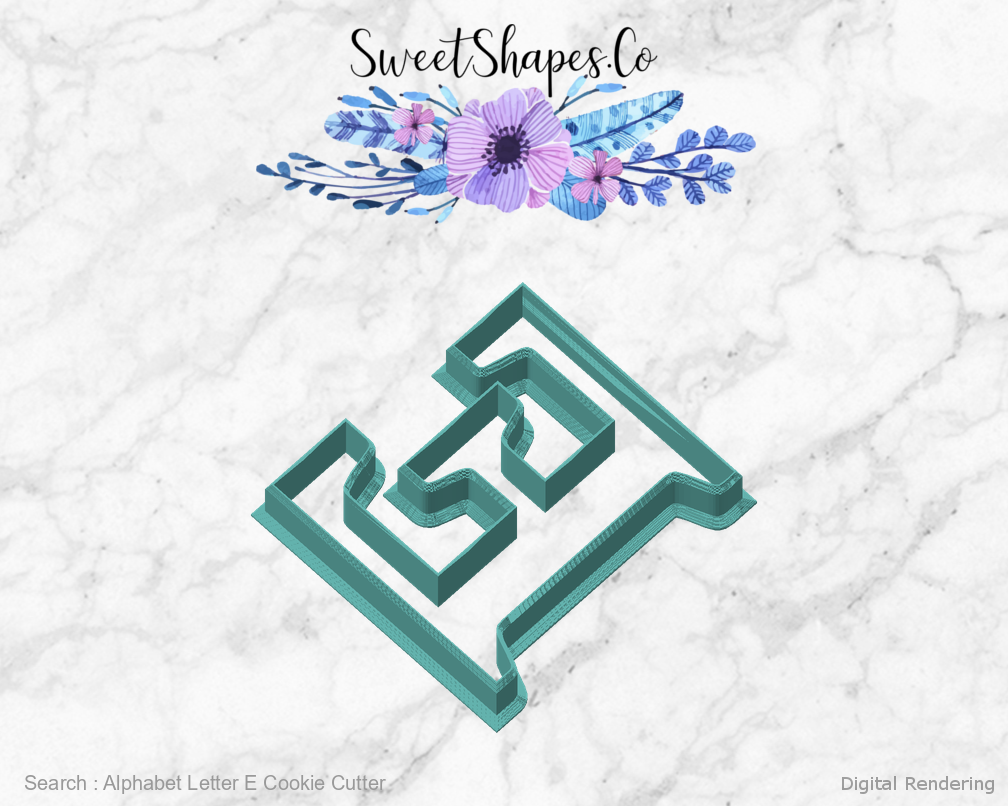 Alphabet Letter E Cookie Cutter — angled front view
