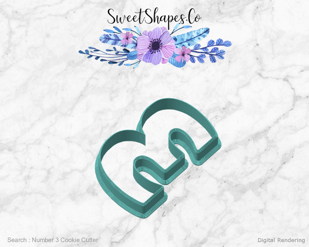 Number 3 Cookie Cutter — angled front view