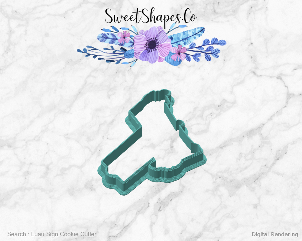 Luau Sign Cookie Cutter — angled front view