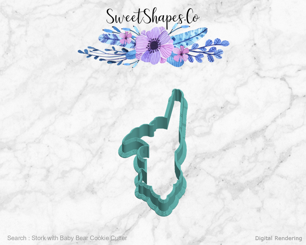 Stork with Baby Bear Cookie Cutter — left view