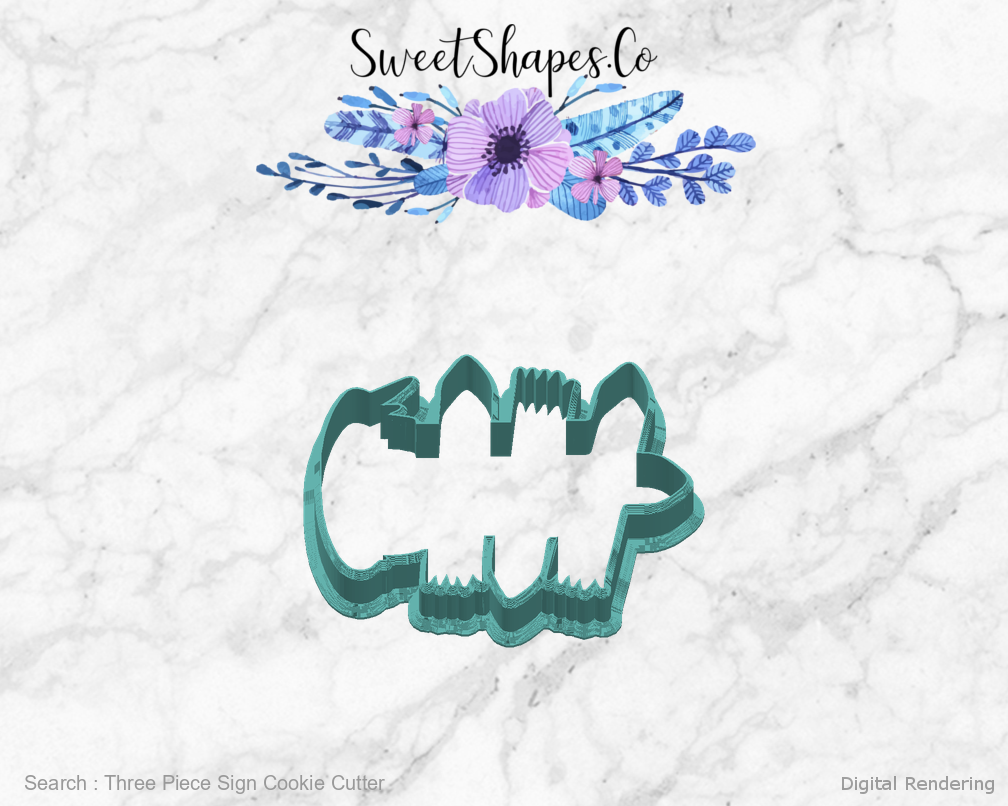 Three Piece Sign Cookie Cutter — right view