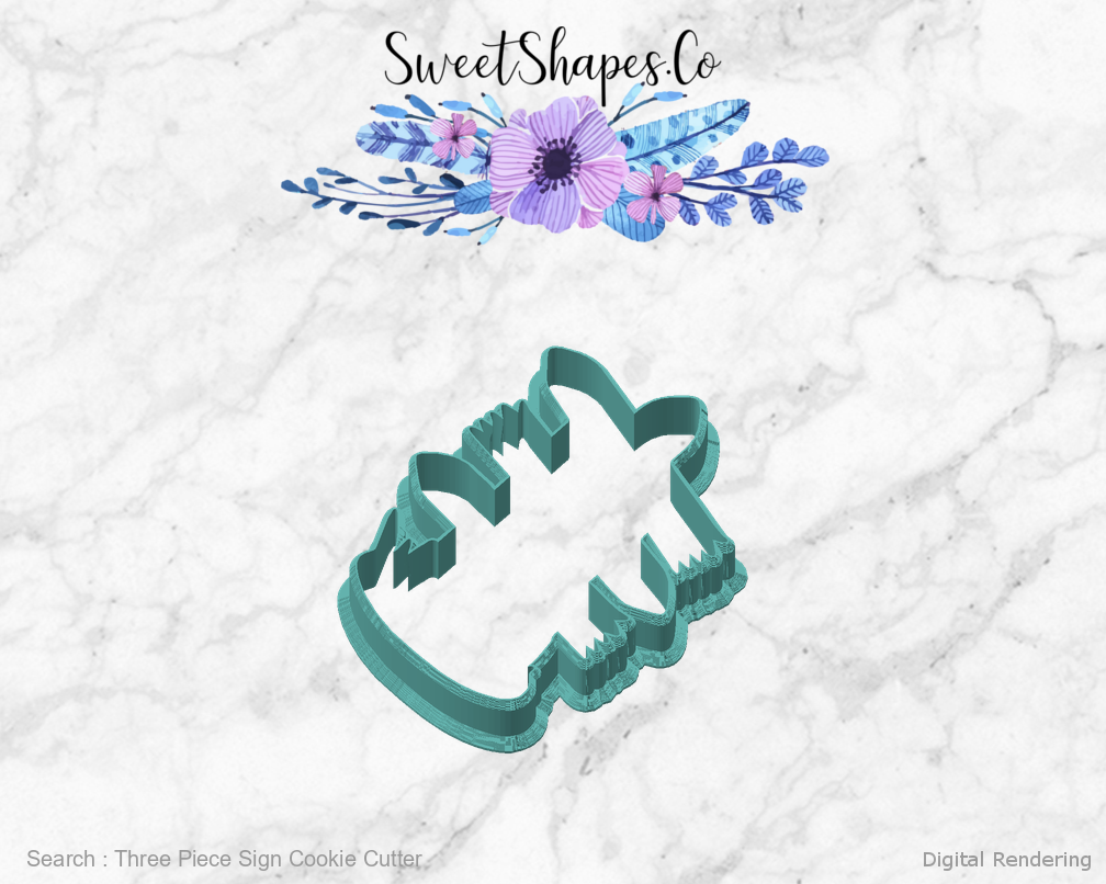 Three Piece Sign Cookie Cutter — angled front view
