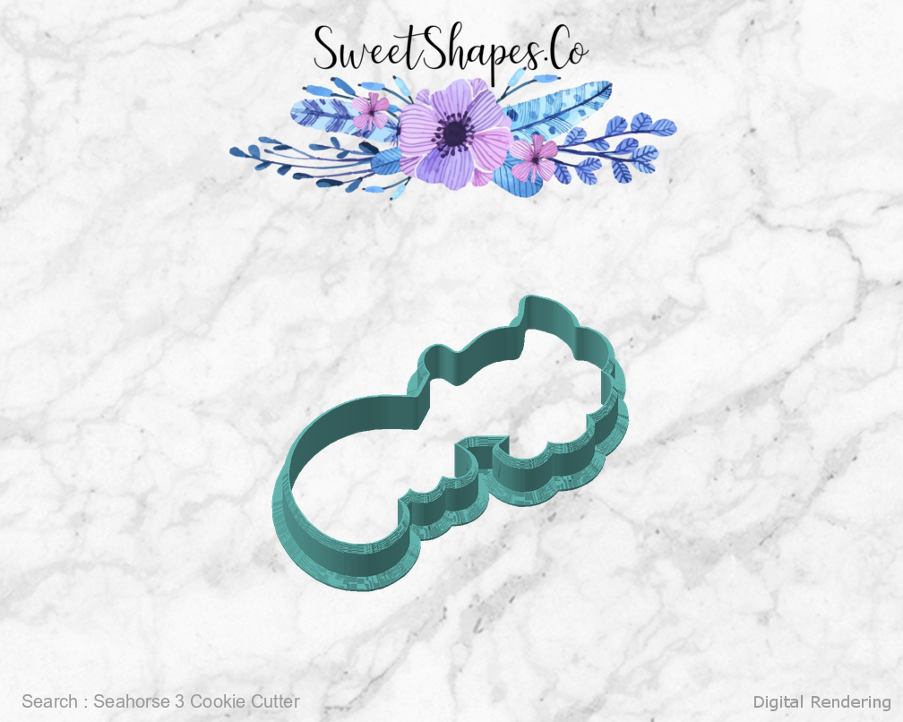 Seahorse 3 Cookie Cutter — angled front view