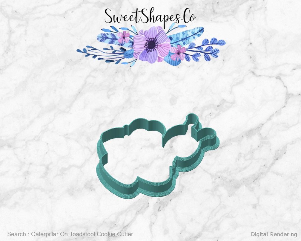 Caterpillar On Toadstool Cookie Cutter — angled front view