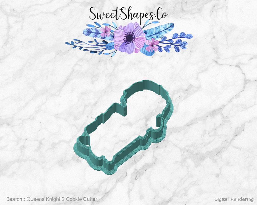 Queens Knight 2 Cookie Cutter — angled front view