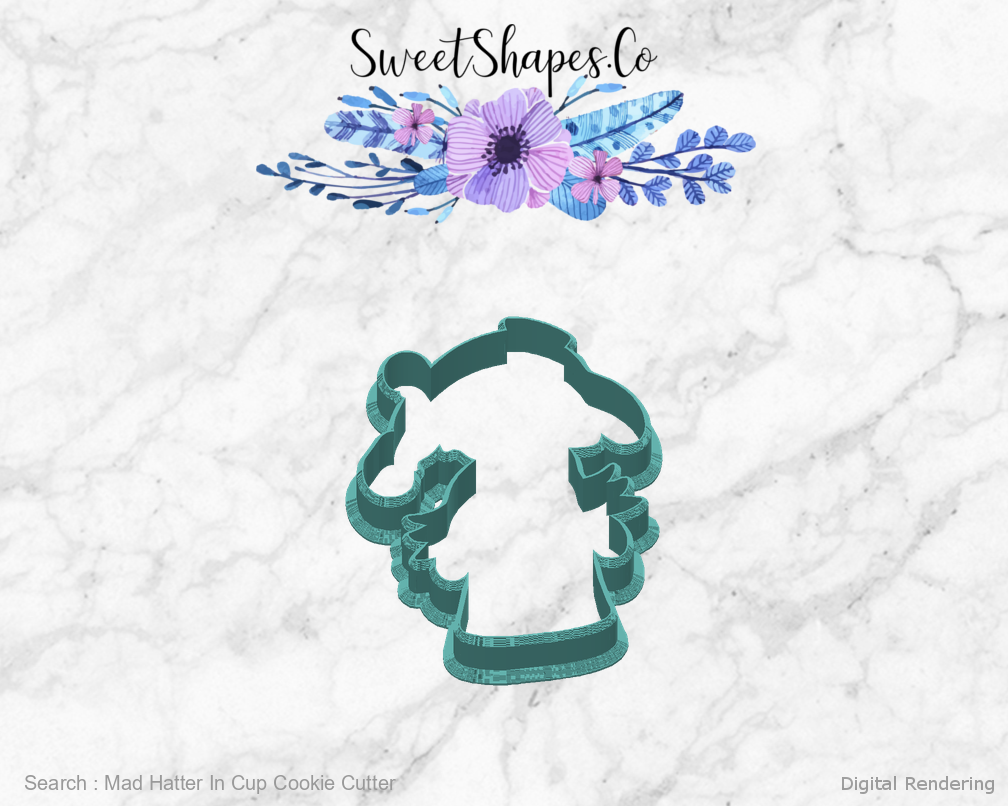 Mad Hatter In Cup Cookie Cutter — back view