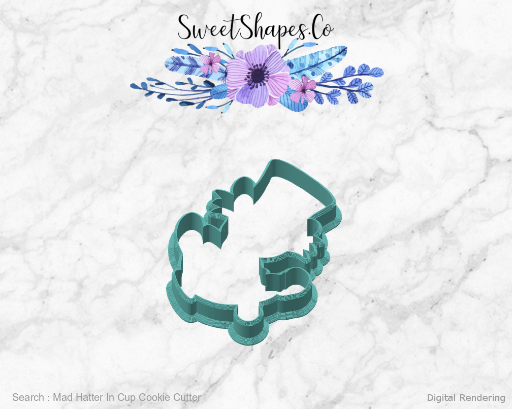 Mad Hatter In Cup Cookie Cutter — angled front view