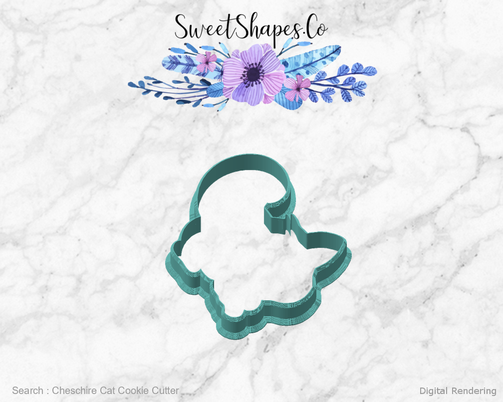 Cheschire Cat Cookie Cutter — angled front view