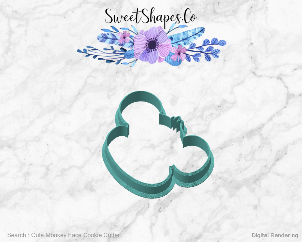 Cute Monkey Face Cookie Cutter — angled front view