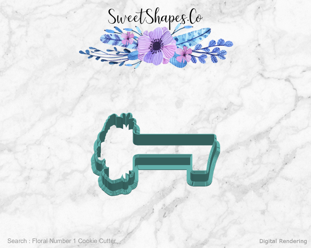 Floral Number 1 Cookie Cutter — right view