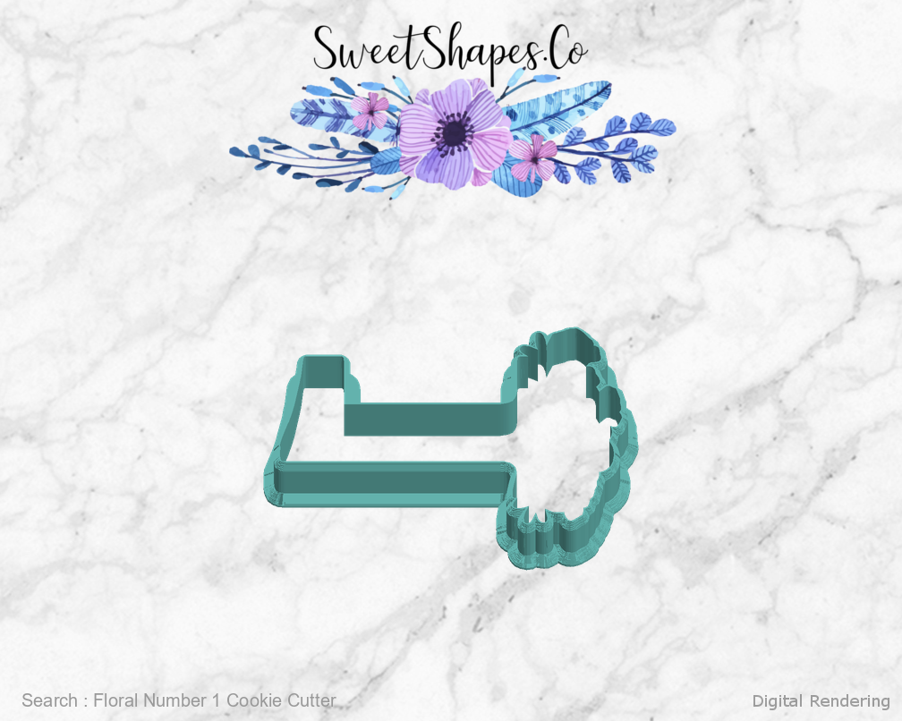 Floral Number 1 Cookie Cutter — left view