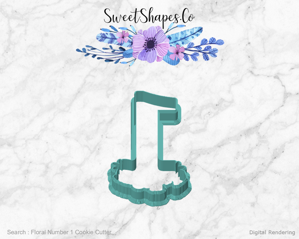 Floral Number 1 Cookie Cutter — front view