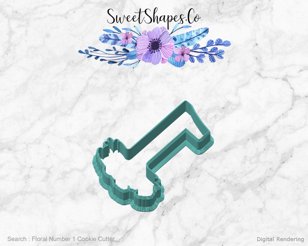 Floral Number 1 Cookie Cutter — angled front view