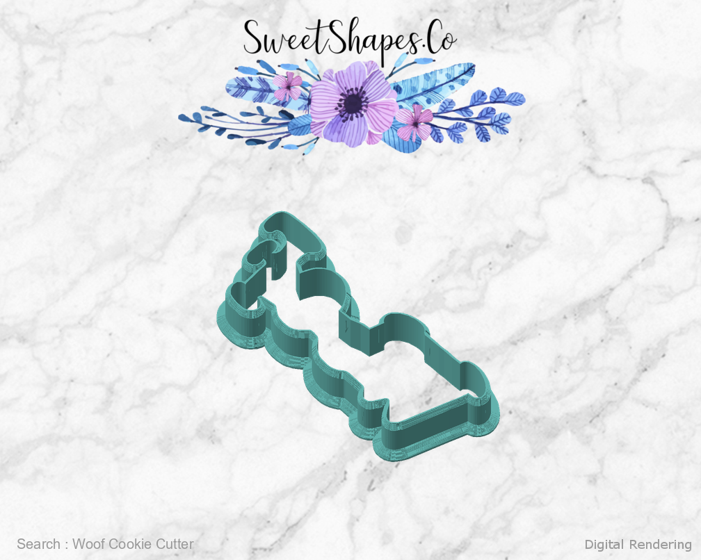 Woof Cookie Cutter — angled front view