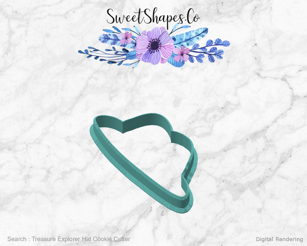 Treasure Explorer Hat Cookie Cutter — angled front view