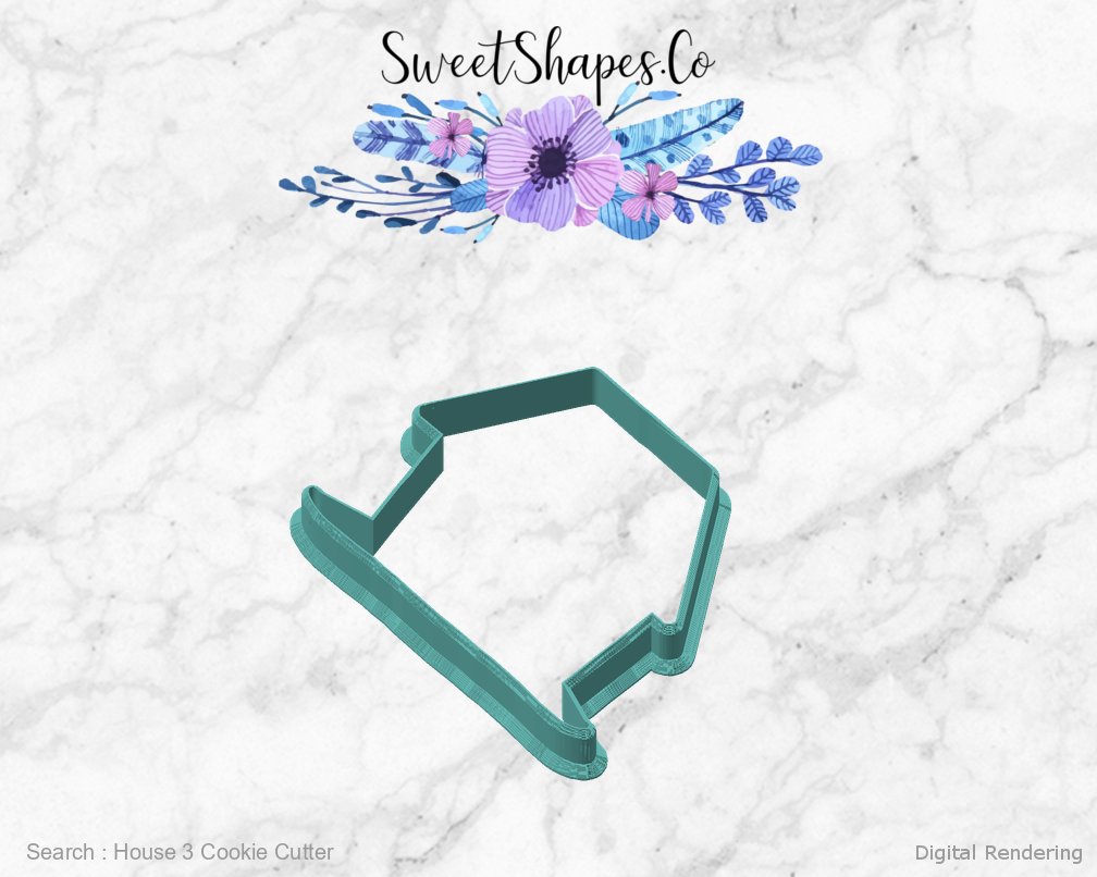 House 3 Cookie Cutter — angled front view