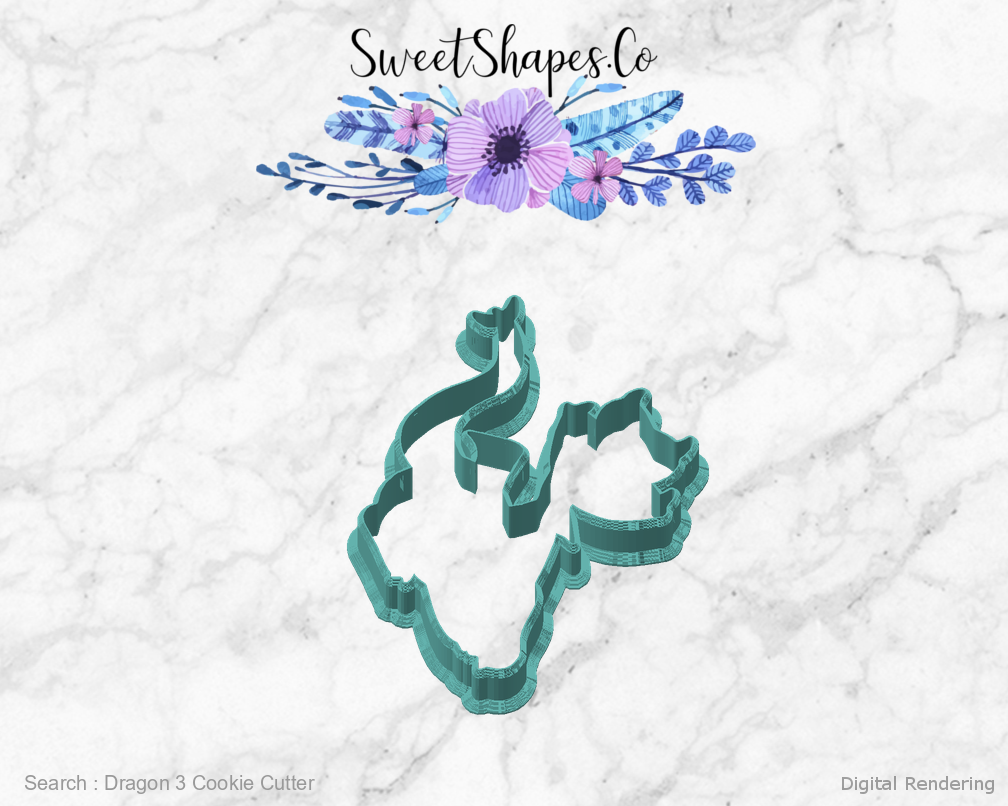 Dragon 3 Cookie Cutter — angled front view
