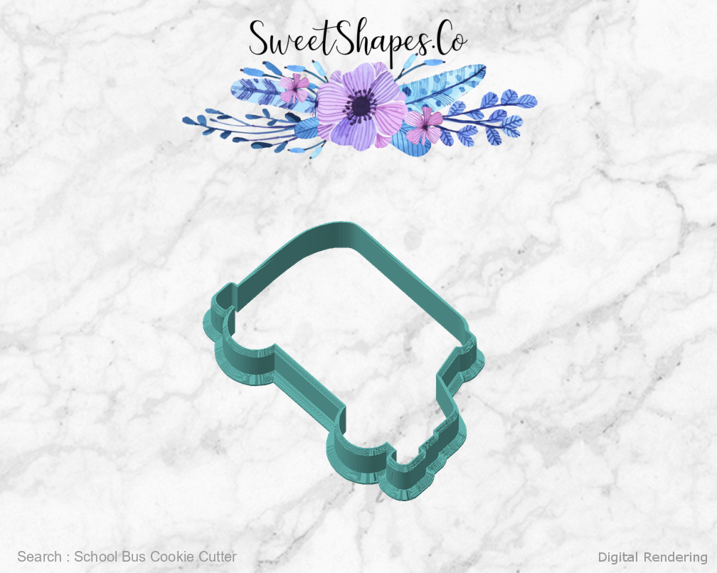 School Bus Cookie Cutter — angled front view