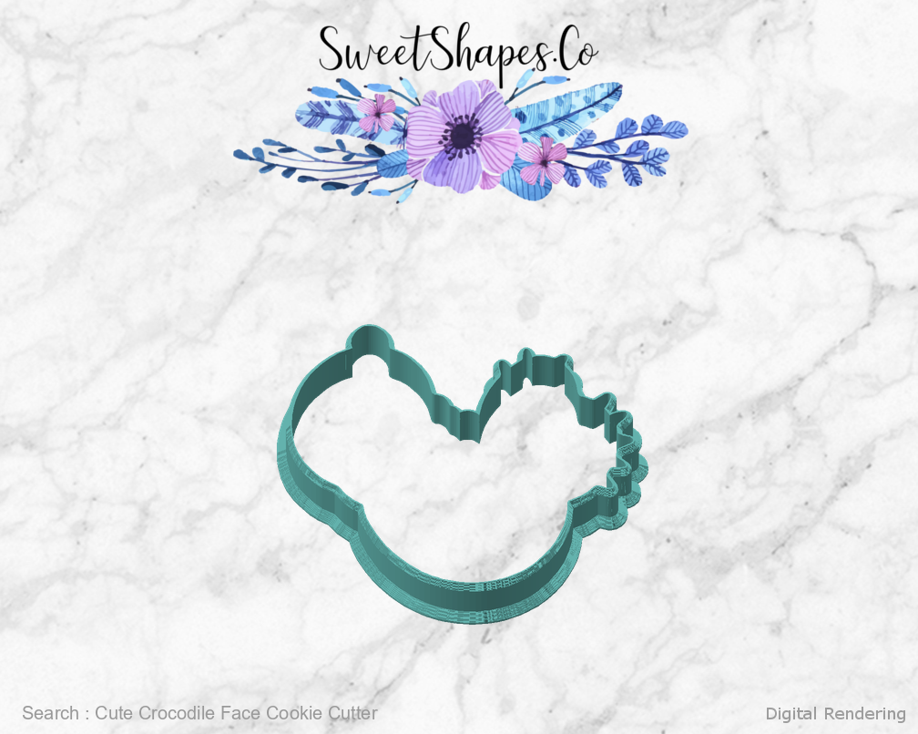 Cute Crocodile Face Cookie Cutter — angled front view