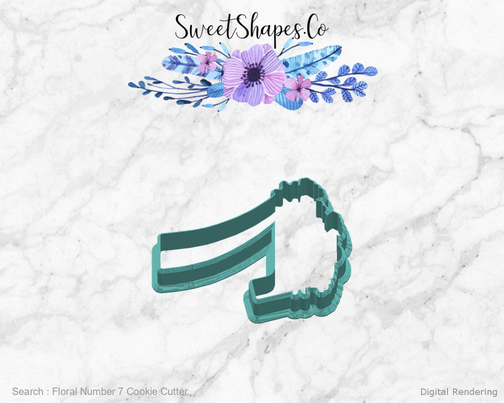 Floral Number 7 Cookie Cutter — right view