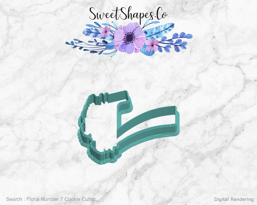 Floral Number 7 Cookie Cutter — left view