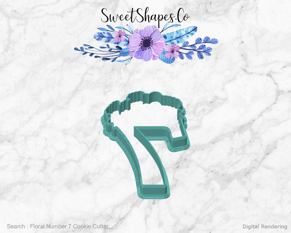 Floral Number 7 Cookie Cutter — front view
