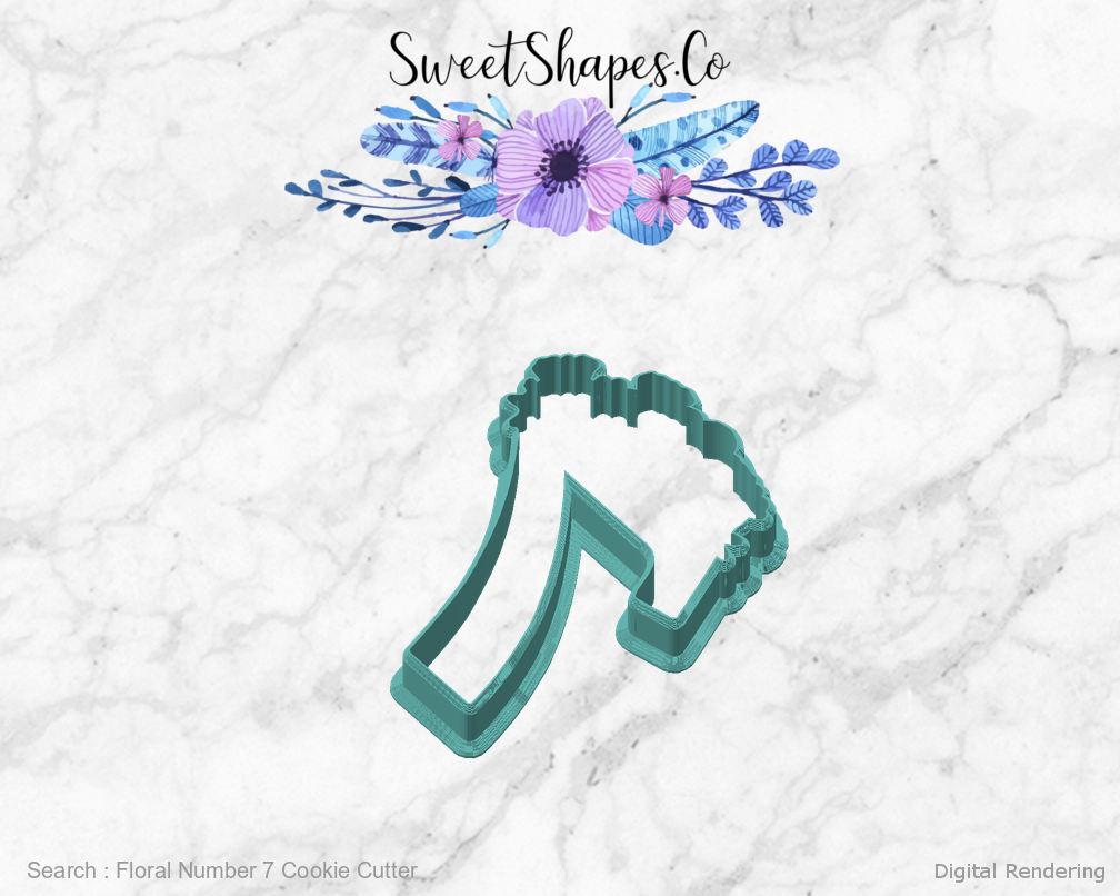 Floral Number 7 Cookie Cutter — angled front view