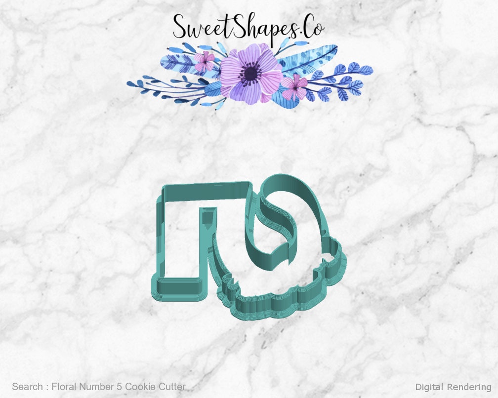 Floral Number 5 Cookie Cutter — left view