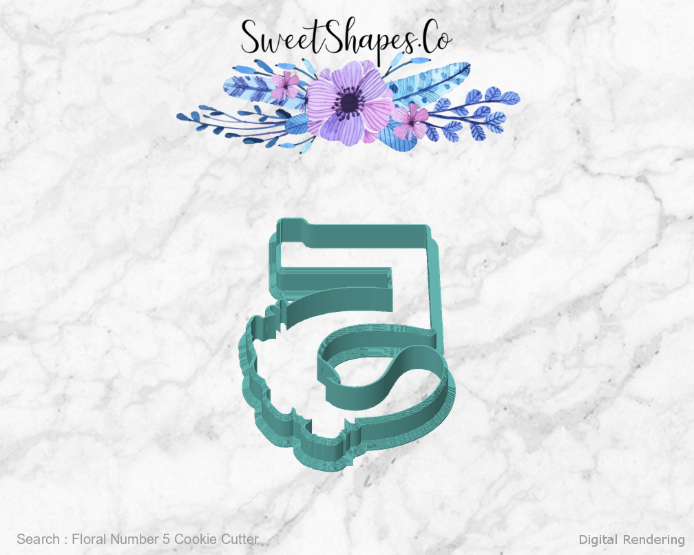 Floral Number 5 Cookie Cutter — front view