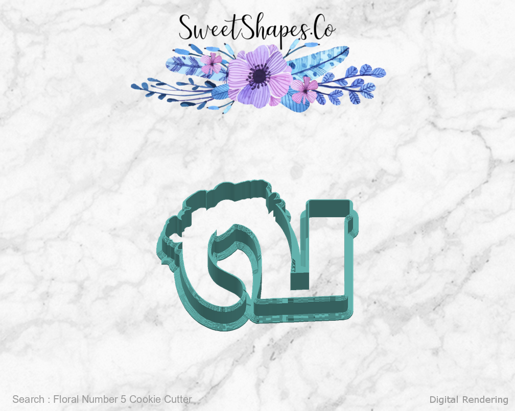 Floral Number 5 Cookie Cutter — right view