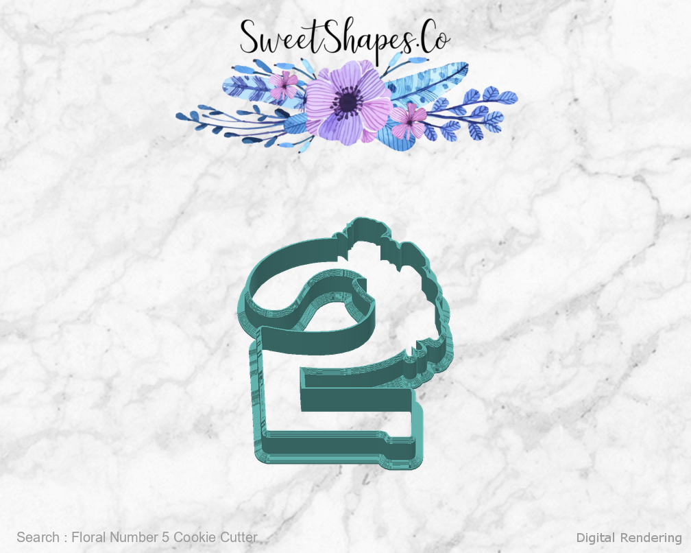 Floral Number 5 Cookie Cutter — back view
