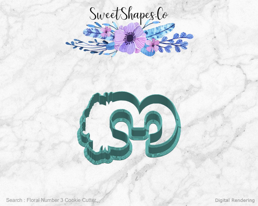 Floral Number 3 Cookie Cutter — right view