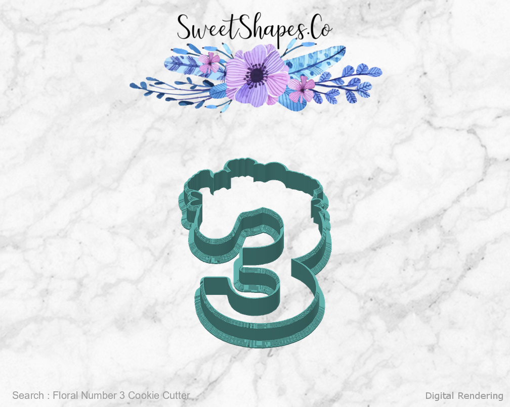Floral Number 3 Cookie Cutter — back view