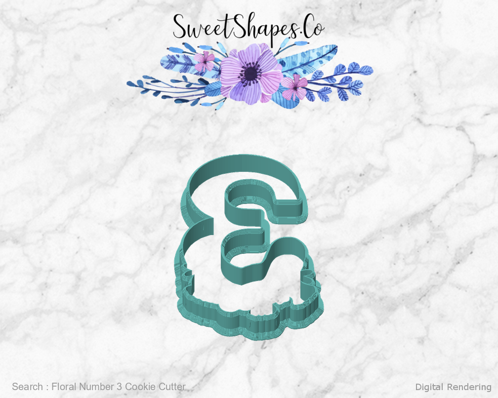 Floral Number 3 Cookie Cutter — front view