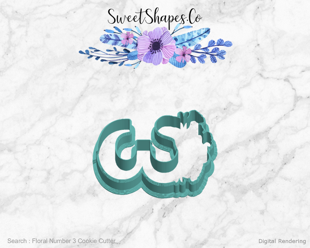 Floral Number 3 Cookie Cutter — left view