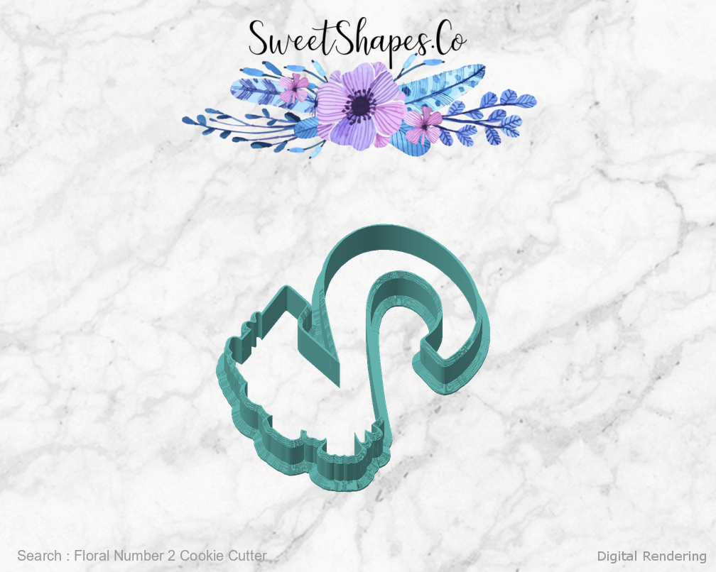 Floral Number 2 Cookie Cutter — angled front view