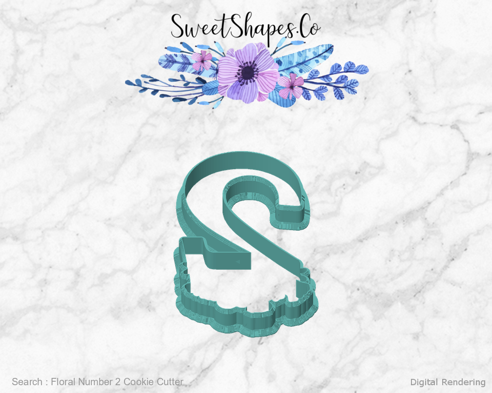 Floral Number 2 Cookie Cutter — front view