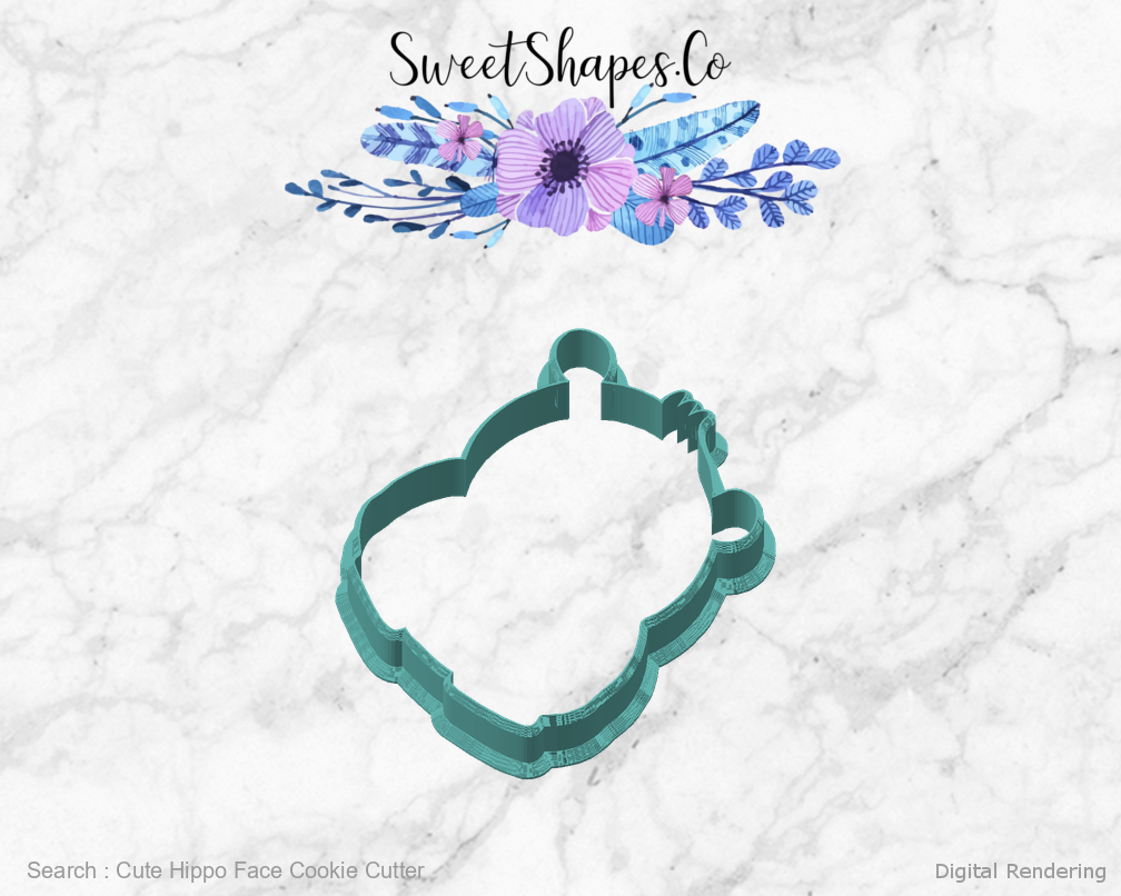 Cute Hippo Face Cookie Cutter — angled front view