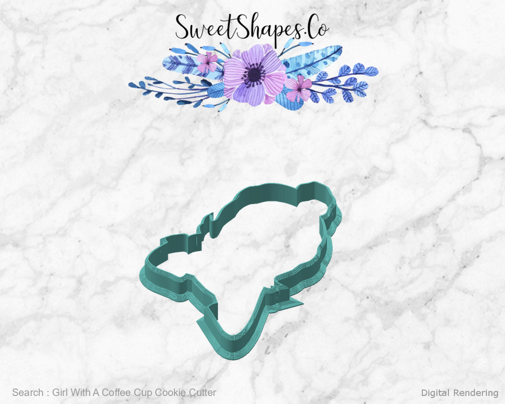 Girl With A Coffee Cup Cookie Cutter — angled front view