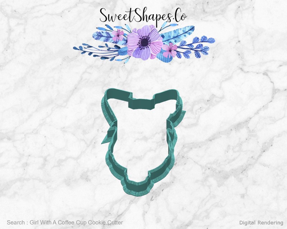 Girl With A Coffee Cup Cookie Cutter — back view