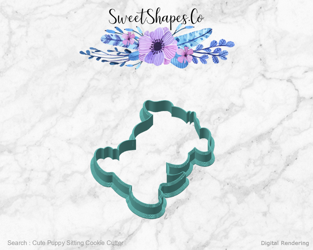Cute Puppy Sitting Cookie Cutter — angled front view