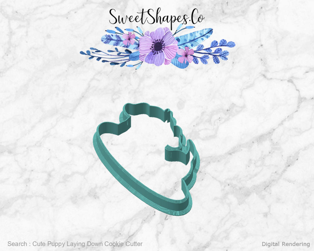 Cute Puppy Laying Down Cookie Cutter — angled front view