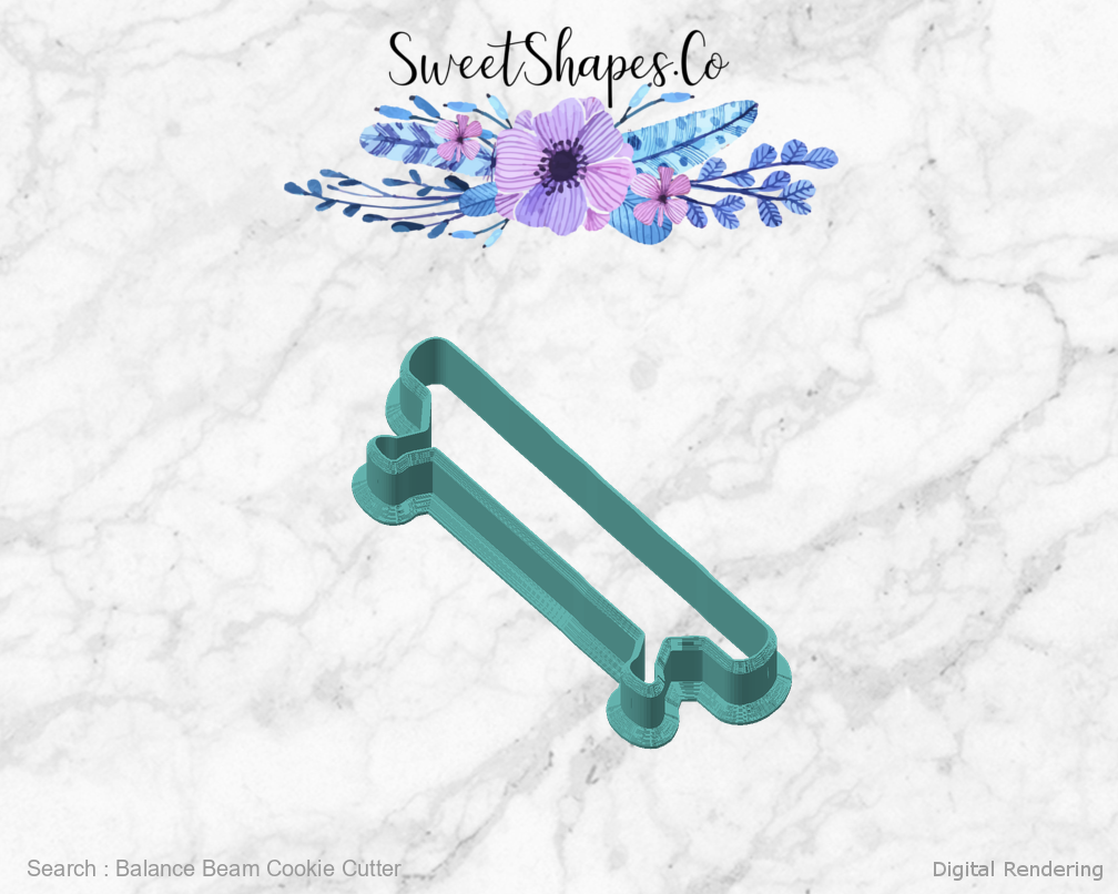 Balance Beam Cookie Cutter — angled front view