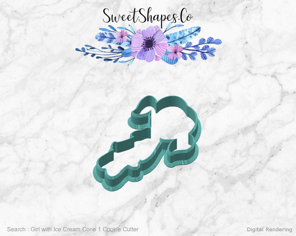 Girl with Ice Cream Cone 1 Cookie Cutter — angled front view