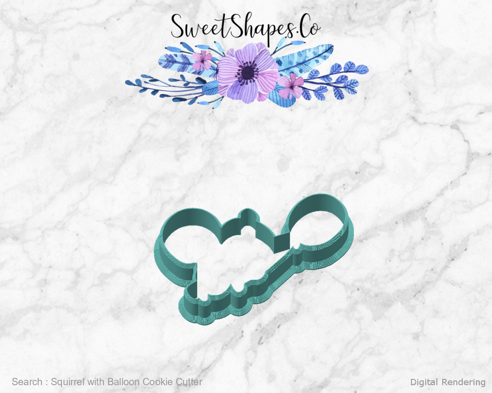 Squirrel with Balloon Cookie Cutter — angled front view