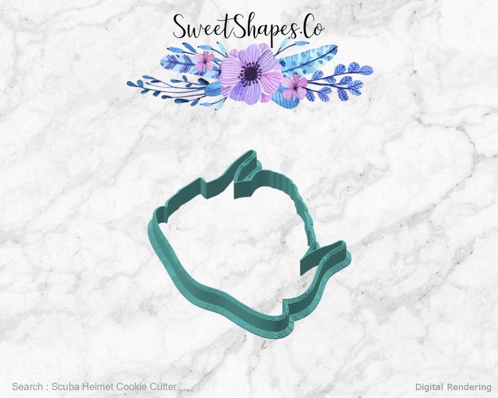 Scuba Helmet Cookie Cutter — angled front view