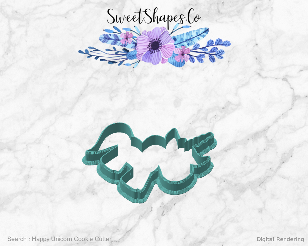 Happy Unicorn Cookie Cutter — angled front view