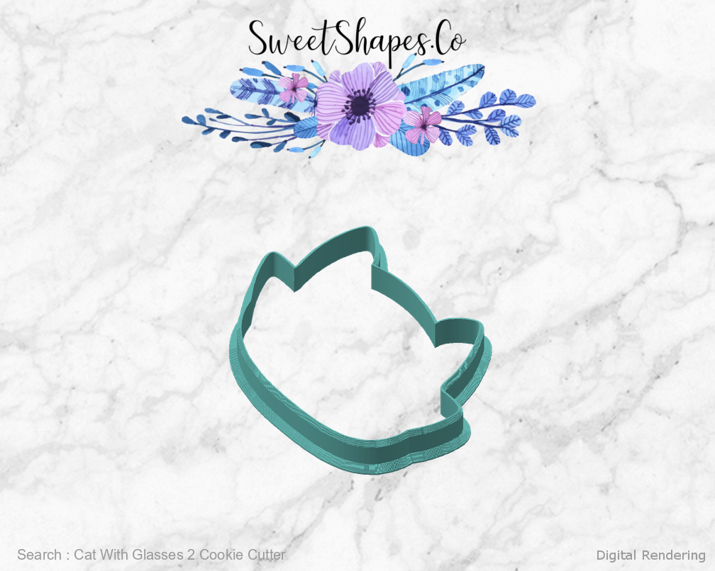 Cat With Glasses 2 Cookie Cutter — angled front view