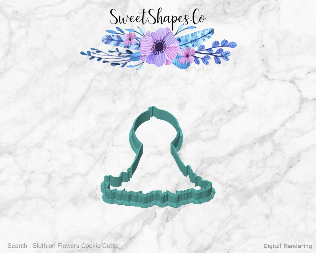 Sloth on Flowers Cookie Cutter — front view
