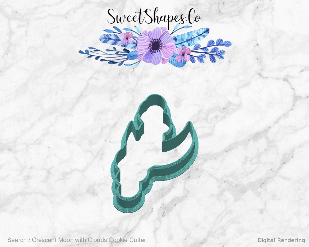 Crescent Moon with Clouds Cookie Cutter — right view